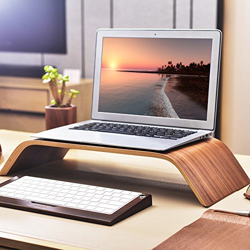 SAMDI Pantalla de Ordenador Soporte, Madera Elevador de Monitor Soporte de Sobremesa Soporte para Portátiles para Apple MacBook Air Pro iMac LCD Monitor PC Televisores Impresora (Nogal Negro)