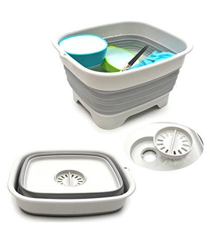 Sammart - Bandeja plegable con tapón de drenaje (9,1 L) - Lavadero plegable - Bandeja de almacenamiento portátil - Ahorro de espacio para la cocina