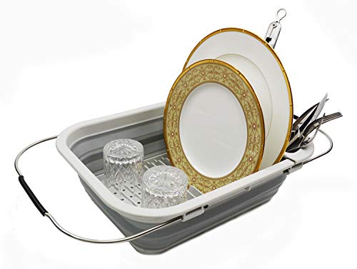 SAMMART Escurridor de platos extensible y plegable - Estante de secado plegable - Organizador de vajilla portátil - Bandeja de almacenamiento de cocina que ahorra espacio
