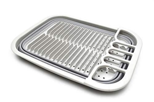 SAMMART - Escurridor plegable con escurridor, juego de tendedero plegable, organizador de vajilla portátil, ahorro de espacio (gris)
