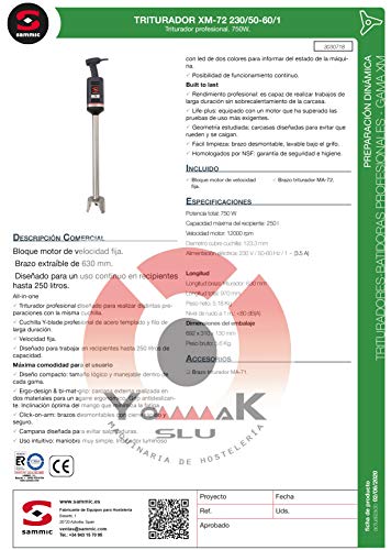 Sammic Triturador XM-72 (Yommak) sustituye TR750bxl