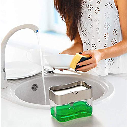 SAMTITY Juego de dispensador de jabón líquido, Organizador de Fregadero Dispensador de jabón de Bomba con Soporte de Esponja, dispensador de detergente Soporte de Utensilios de Cocina para Cocina