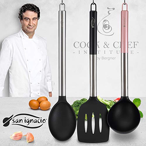San Ignacio Cune Sip Set 3 Sartenes + Plancha Grill + 3 Utensilios, Aluminio Prensado, Negro/Plateado