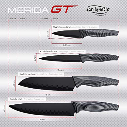 San Ignacio Navy Black Set de 3 sartenes + 4 Cuchillos 3 Utensilios de Cocina, Pack Kitchen Pro