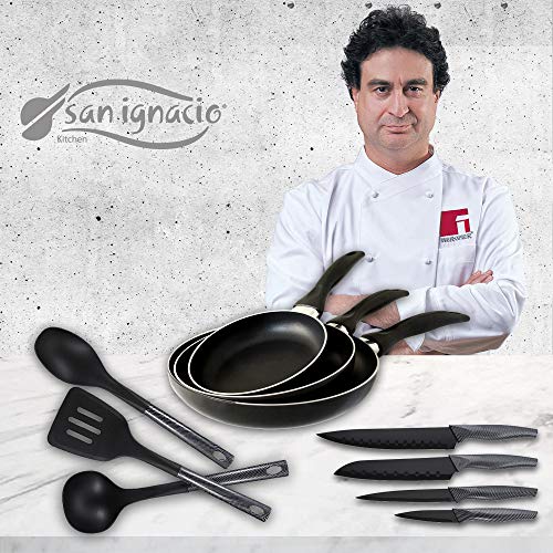 San Ignacio Navy Black Set de 3 sartenes + 4 Cuchillos 3 Utensilios de Cocina, Pack Kitchen Pro