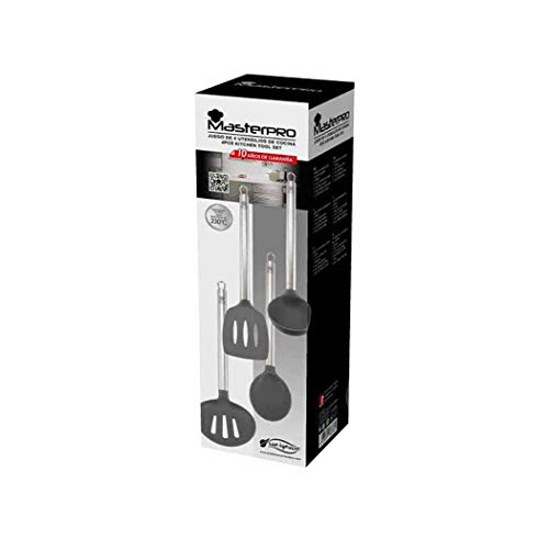 San Ignacio Set 4 Piezas Utensilios De Cocina, Nylon, Acero Inoxidable, Negro