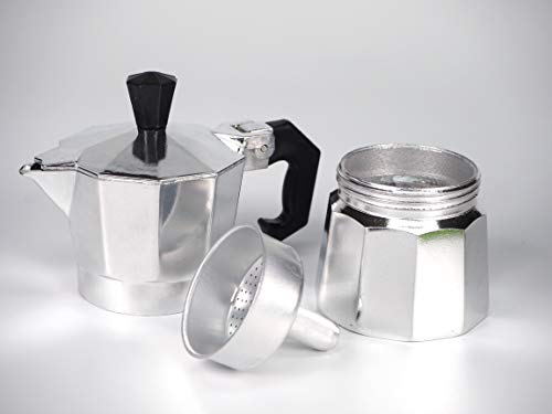 Sanfor Asa para Cafetera italiana 9-12 Tazas Aluminio | Mango cafetera Baquelita | Negro | 10 x 5 x 1 cm