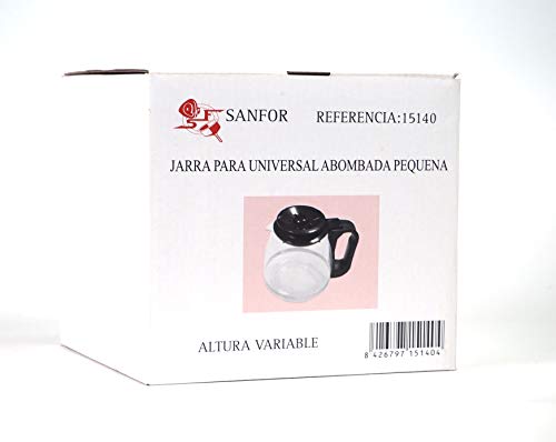 Sanfor Jarra Universal de Vidrio para cafetera eléctrica | Antigoteo | Forma Abombada | Pequeña | Color Transparente