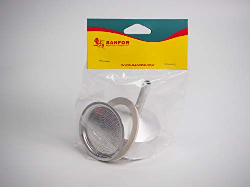 Sanfor Repuesto Cafetera Italiana 12 Tazas | Recambio Embudo + Filtro + Junta | Aluminio Caucho | Diámetro 82 mm