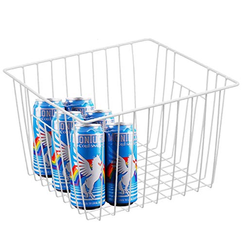SANNO Almacenamiento Cesta Bases Organizador con Mangos para Cocina, despensa, congelador, Gabinete - Pearl White (2 Piezas)