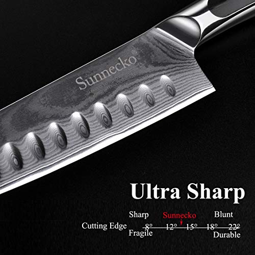 Santoku Cuchillo 18cm - Sunnecko Cuchillos de Cocina Japoneses Damasco Multifuncional para Sashimi o Vegetales