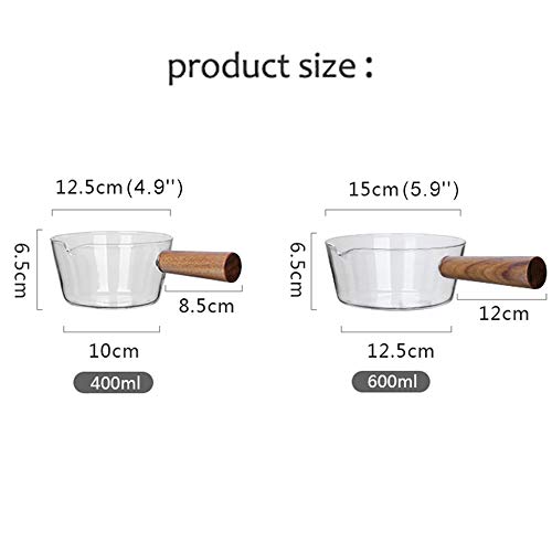 Sartén Doméstica, Cacerola De Vidrio De Borosilicato Alto Resistente Al Calor, Mango De Madera Maciza, Apta Para Llama Abierta, Estufa Eléctrica De Cerámica,Transparente,400ml
