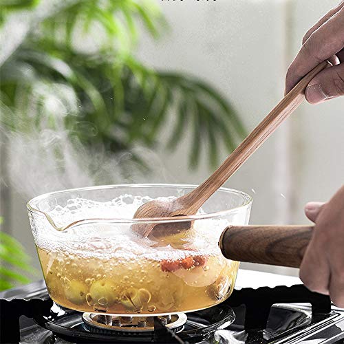Sartén Doméstica, Cacerola De Vidrio De Borosilicato Alto Resistente Al Calor, Mango De Madera Maciza, Apta Para Llama Abierta, Estufa Eléctrica De Cerámica,Transparente,400ml