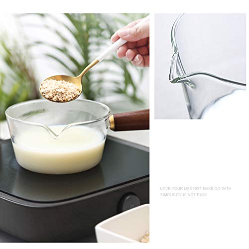 Sartén Doméstica, Cacerola De Vidrio De Borosilicato Alto Resistente Al Calor, Mango De Madera Maciza, Apta Para Llama Abierta, Estufa Eléctrica De Cerámica,Transparente,400ml