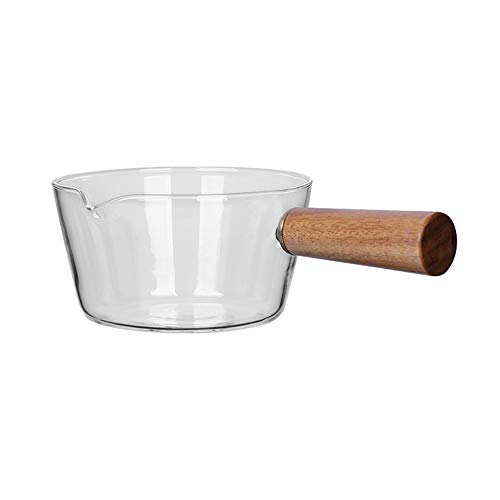 Sartén Doméstica, Cacerola De Vidrio De Borosilicato Alto Resistente Al Calor, Mango De Madera Maciza, Apta Para Llama Abierta, Estufa Eléctrica De Cerámica,Transparente,400ml