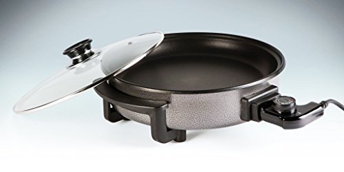 SARTÉN ELÉCTRICA PIZZA PAN MULTIFUNCIÓN PORTÁTIL 1500 W (32 CM DIAMETRO) TAPA DE CRISTAL. COLOR NEGRO
