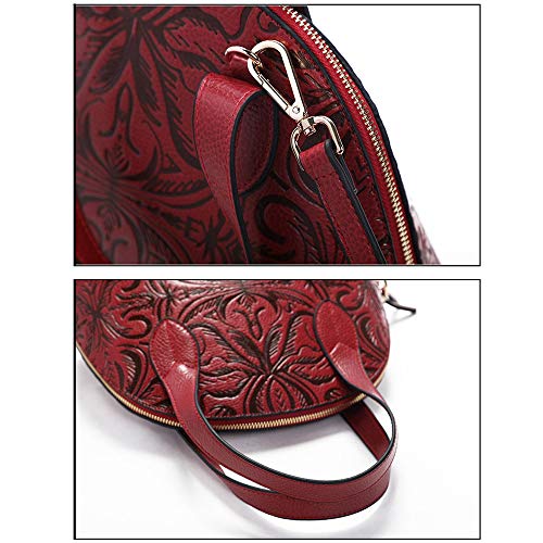 Sasa Piel Genuina Concha Bolso de Mano Retro Alto Grado Gofrado Bolsa de Negocios La Moda Multifuncional Viajes El Trabajo Compras Fiesta Bolso Bandolera Mujer,Red