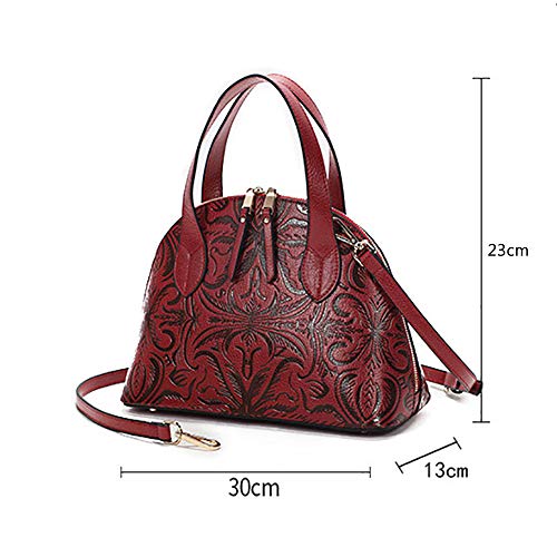 Sasa Piel Genuina Concha Bolso de Mano Retro Alto Grado Gofrado Bolsa de Negocios La Moda Multifuncional Viajes El Trabajo Compras Fiesta Bolso Bandolera Mujer,Red