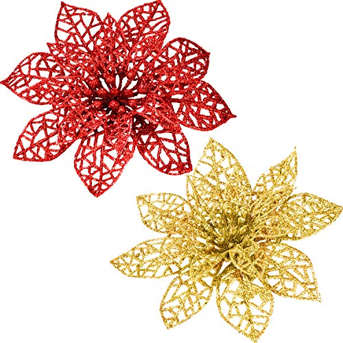 SATINIOR 30 Piezas de Poinsettia Brillante de Navidad Flor Artificial de Boda para Decoración de Árbol de Navidad Guirnalda de Flor