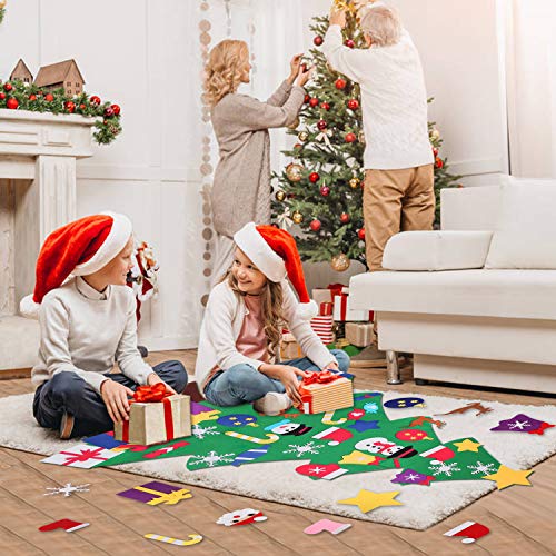 Satkago-es Juego de árbol de Navidad de Fieltro DIY, árbol de 120 cm con 36 Piezas de Adornos Desmontables Año Nuevo para niños Decoración de Pared Colgante de Puerta