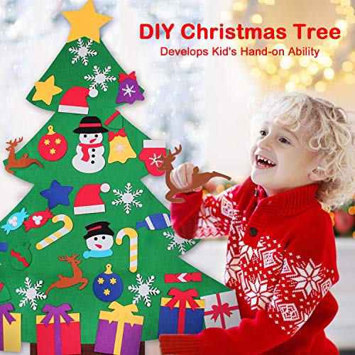 Satkago-es Juego de árbol de Navidad de Fieltro DIY, árbol de 120 cm con 36 Piezas de Adornos Desmontables Año Nuevo para niños Decoración de Pared Colgante de Puerta