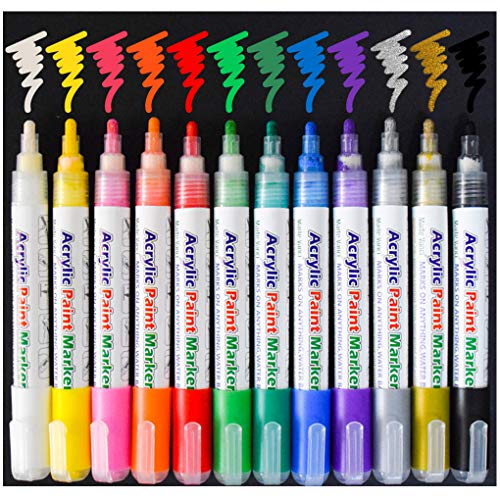 SAYEEC - Rotuladores de pintura acrílica para pintura de roca, diseño de taza de cerámica, vidrio, metal, madera, tela, regalo para el día de la madre, manualidades 12 Pack