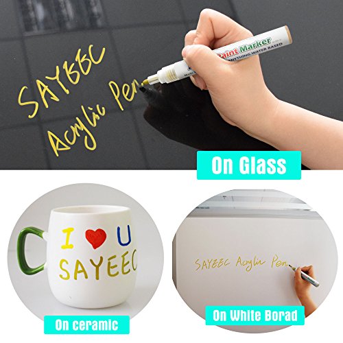 SAYEEC - Rotuladores de pintura acrílica para pintura de roca, diseño de taza de cerámica, vidrio, metal, madera, tela, regalo para el día de la madre, manualidades 12 Pack
