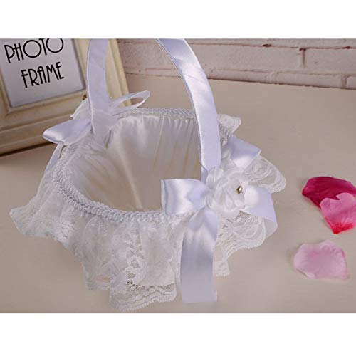 Schneespitze Cesta de la Boda,Novia Cesta de la Novia Blanco Satén Punta Canasta de Flores Nupcial Decoración para Bodas, Celebraciones De Aniversario