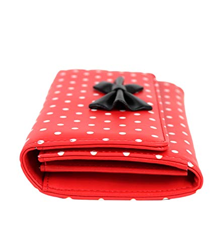 Schompi Billetera Vintage Para Mujer, Patrón De Lunares, Lazo Decorativo, Cuero Sintético, Color:Rojo