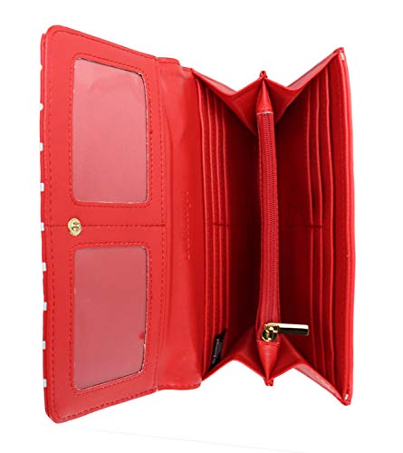 Schompi Billetera Vintage Para Mujer, Patrón De Lunares, Lazo Decorativo, Cuero Sintético, Color:Rojo