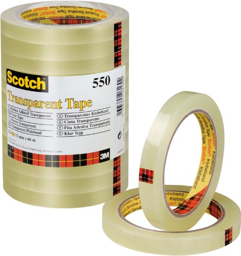Scotch 550 - Cinta adhesiva, 12mm x 66m, transparente  - Pack de 12 rollos