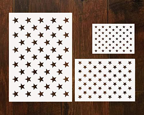 SCSpecial Conjunto de plantillas de bandera de estrella de 7 banderas G-Spec 50 plantillas de campo de estrellas 3 tamaños para madera, tela, papel, aerógrafo, arte de pared