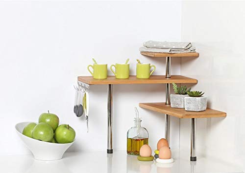 SECRET DE GOURMET Estanterías para Esquina, de bambú y Acero Inoxidable, para Cocina, baño, Escritorio, Ahorrar Espacio