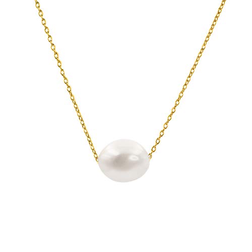 Secret & You Collar de Mujer Perlas Cultivadas Barrocas de 10-11 mm de Agua Dulce - Cadena y Colgante de Plata de Ley de 925 Bañada en Oro de 18k 38 a 45 cm de Largo.