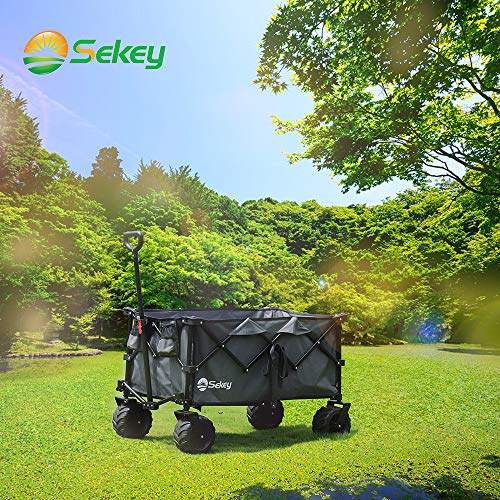 Sekey Carro Plegable con Rueda Todoterreno, Carro de Mano Carrito Playa Carro Transporte para Jardín,carreta de Playa, Negro