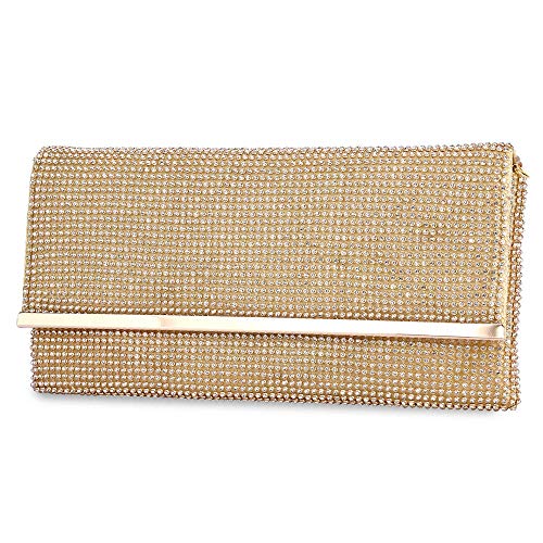 Selighting Bolso de Mano Diamante Cristal Noche Bolso Diamante Moldeada del Bolso de Embrague de Noche para Fiesta de Noche, Boda, Banquete de Novia (dorado)