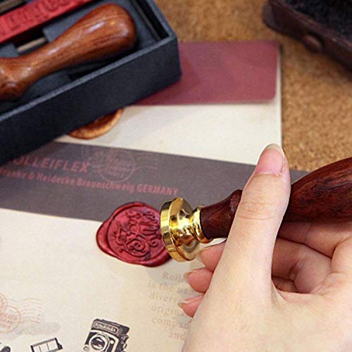 Sello De Cera De,Sello de Boda con mango de madera para sobres Tarjeta de invitación con Franqueo Postal Paquete de Vino (Corazón de amor verdadero)