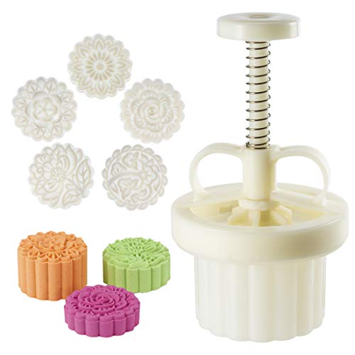 Sello para galletas con forma de luna, grosor ajustable, molde para decoración de galletas y pasteles de Navidad con presión manual, plástico abs, blanco, 5pcs 100g stamps