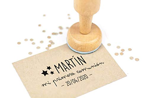 Sello Personalizados Comunion, Sello de Madera con tampón de tinta opcional, Sellos de Comunion | Estrellas