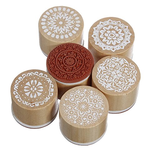 Sellos de goma con mango de madera con 6 diseños florales variados. Para manualidades