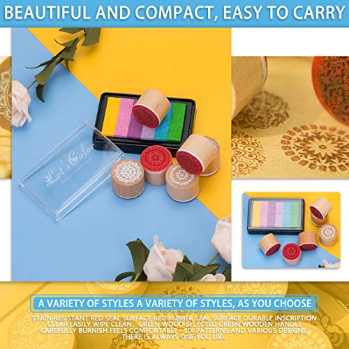 Sellos De Madera Wisoven, Sellos De Regalo Artesanales Vintage Florales Redondos, Con 6 Sellos y 1 Tampón De Tmpresión, Utilizados Para Hacer Tarjetas y Juegos De Entretenimiento Para Niños