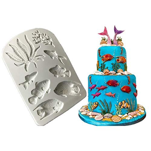 Septiembre-Europe Moldes de silicona para tartas de mousse de color marino, tamaño bio, colección de peces, creativos, 3D, moldes de pez dorado