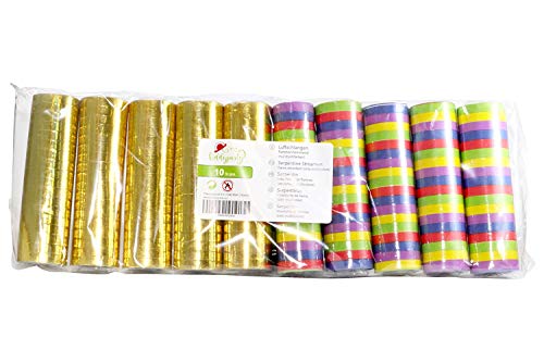 Serpentinas KIDDYPARTY, paquete de 10 unidades de papel calidad PREMIUM, 5 unidades DORADO/blanco metalico y 5 de diversos colores a ambos lados. Para decoración, cumplaños, fiestas, bodas, navidadad