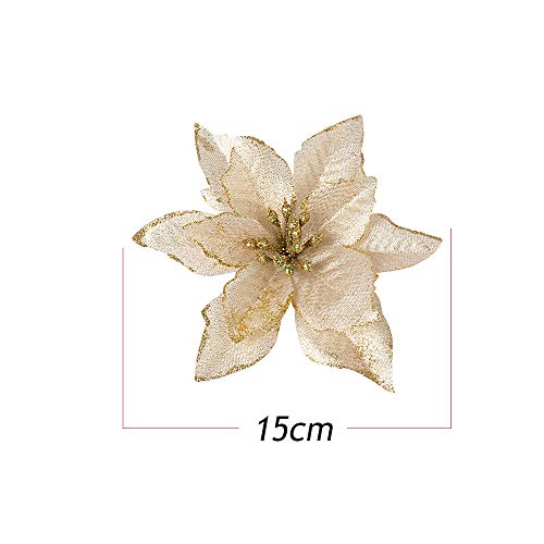 SERWOO 24pcs Flores Artificiales Decoraciones Árbol Navidad Boda Fiesta DIY Color Dorado (Diámetro 15 cm)