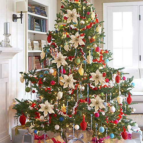 SERWOO 24pcs Flores Artificiales Decoraciones Árbol Navidad Boda Fiesta DIY Color Dorado (Diámetro 15 cm)
