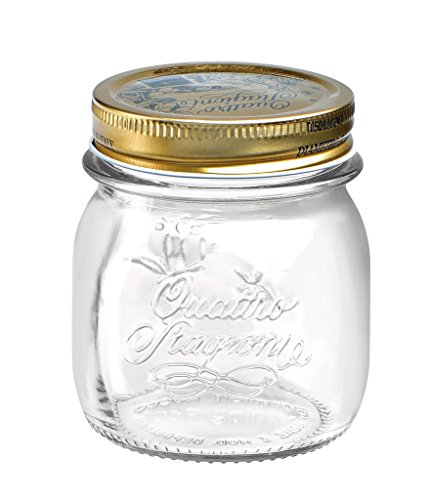 Set de 4 tarros de Bormioli Rocco Quattro Stagioni para conservar alimentos con tapa hermética de rosca, vidrio, Jar Size: 250ml