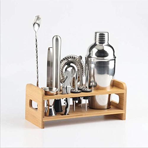 Set de coctel con elegante base de bambú para cocina Martini y herramientas de barra de acero inoxidable 9 piezas (350 ml)