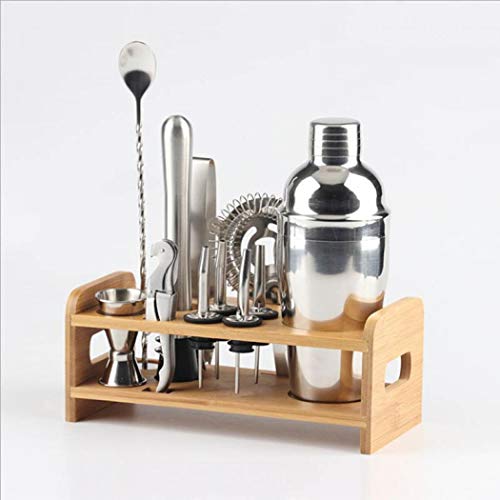 Set de coctel con elegante base de bambú para cocina Martini y herramientas de barra de acero inoxidable 9 piezas (350 ml)