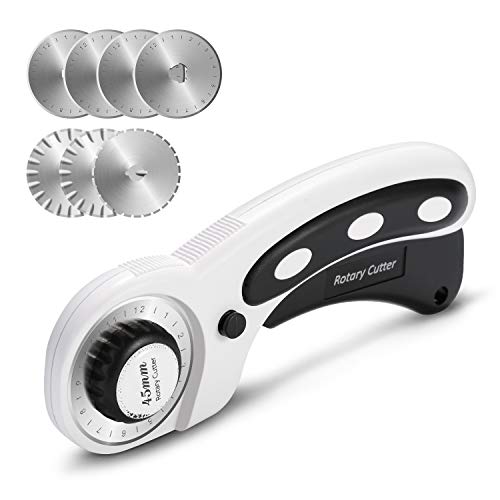 Set de Cortador Rotatorio de 45mm, Cortador Rotatorio AGPtek con 7 Cuchillas Rotatorias de Repuesto, Cuchillas Rotatorias y Seguro para un Corte Preciso, Ideal para Costura Tela Cuero Bordado y Más
