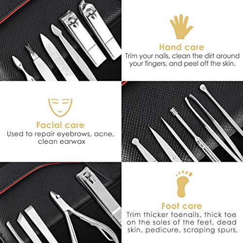 Set de manicura NAVANINO Juego de cortaúñas para manicura de 16 piezas estuche para cortaúñas de acero inoxidable con estuche de cuero kit de belleza para viajes de manicura y pedicura regalo
